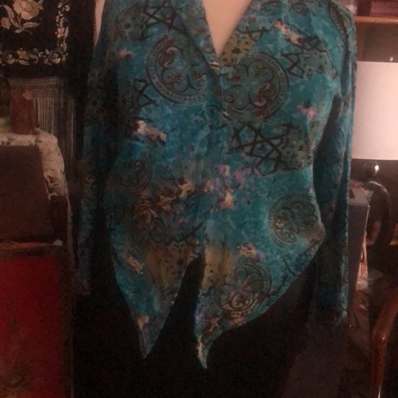 Santa Cruz Spirtwear - vintage 80’s 90’s top- abstract pattern- aqua blue- XL - Picture 8 of 9